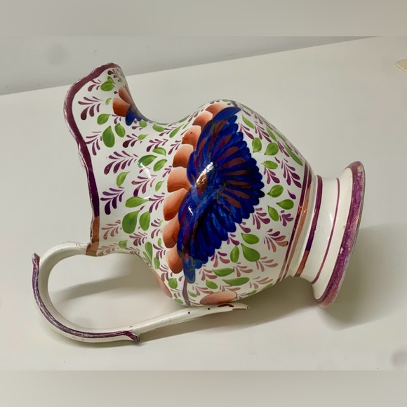 c. 1820 Antique Gaudy Welsh Grape Pattern Large Hand Painted Pink Luster Jug - Picture 10 of 16